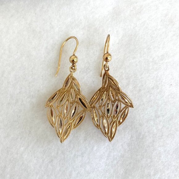 Dyadema Italy Gold Vermeil Sterling Silver 925 Diamond Cut Dangle Drop Earrings - Picture 2 of 16